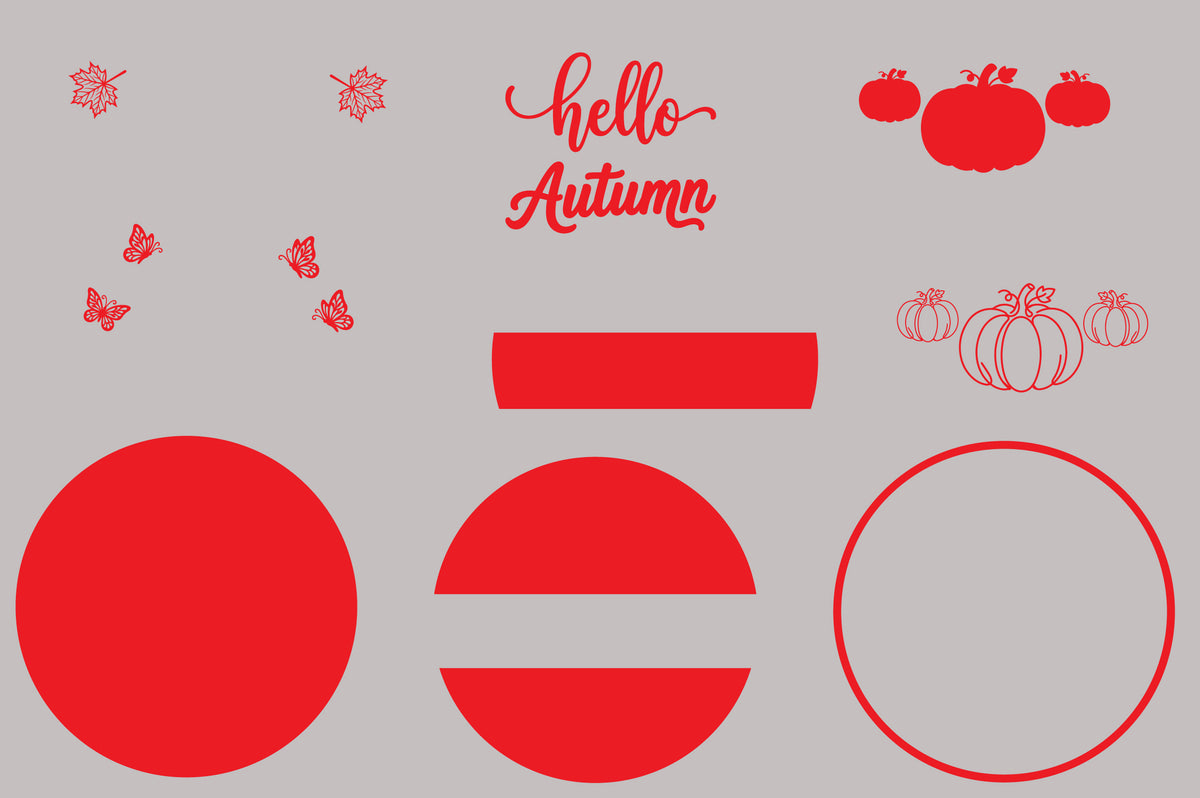 Hello Autumn Round Door Hanger SVG, Fall Pumpkin Leaf Laser Cut Door Sign