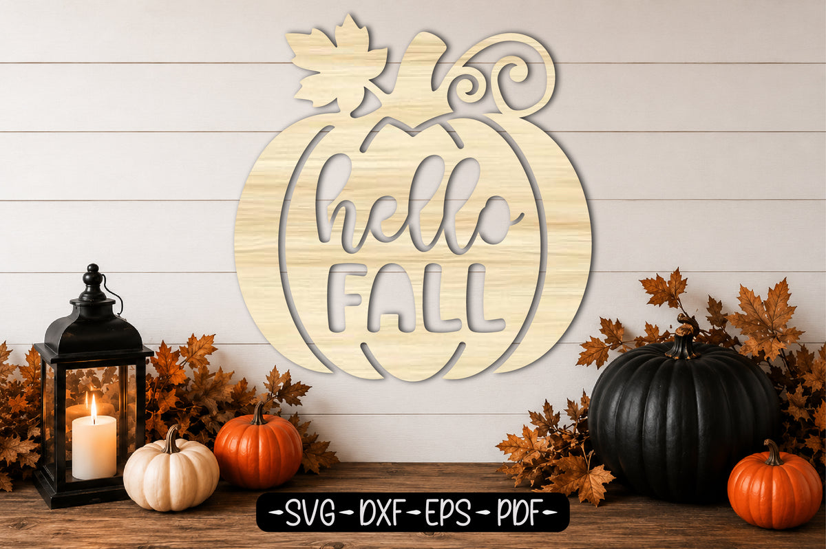 Hello Fall Pumpkin Laser Cut SVG | Autumn Pumpkin Decor