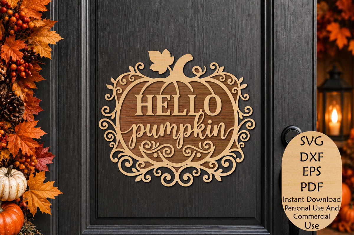 Hello Pumpkin Door Hanger Laser Cut SVG