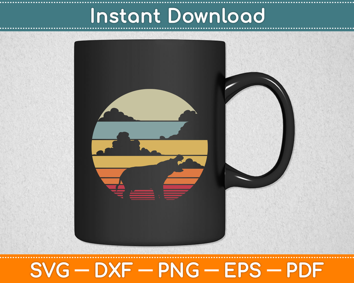 Hippo Hippopotamus Retro Vintage 60 70s Sunset Mammal Animal Svg Digital Cutting File