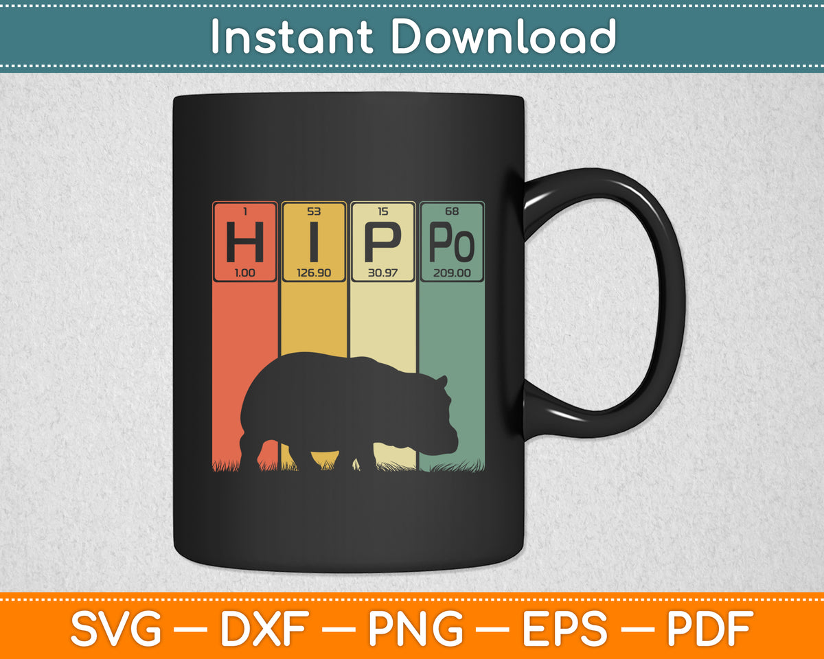 Hippo Periodic Table Elements Rhino Lover Hippopotamus Retro Svg Digital Cutting File