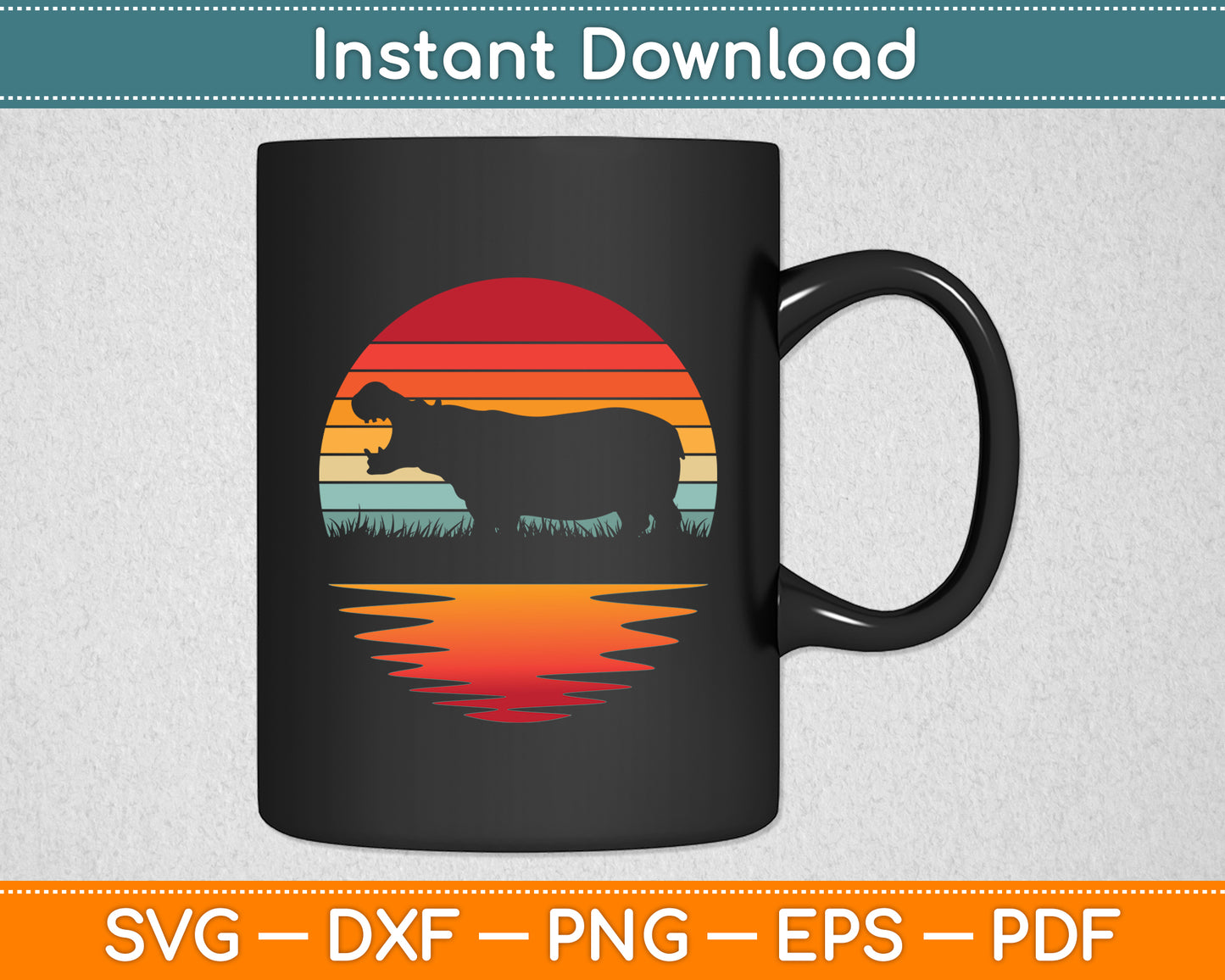 Hippo Retro Sunset Hippo Lover Svg Png Dxf Digital Cutting File