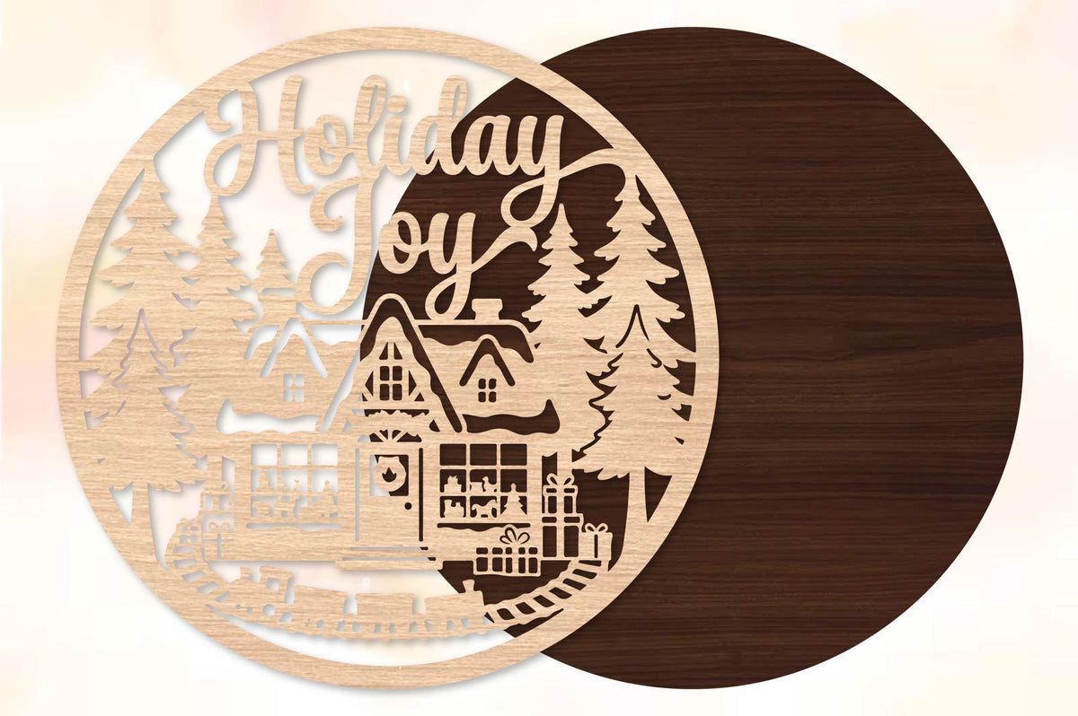 Holiday Joy Christmas Train Laser Cut SVG