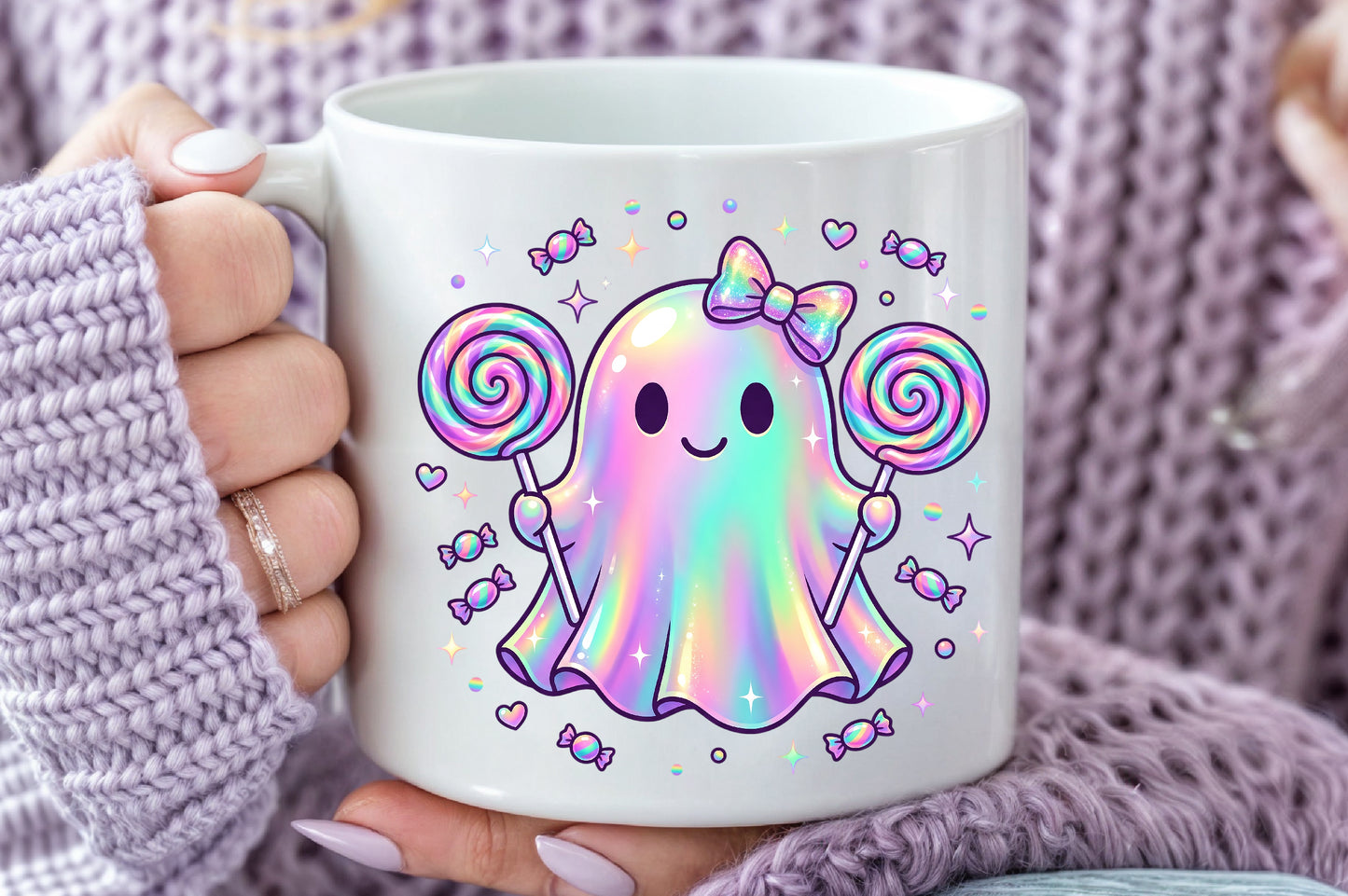 Holographic Ghost Halloween Sublimation PNG Bundle