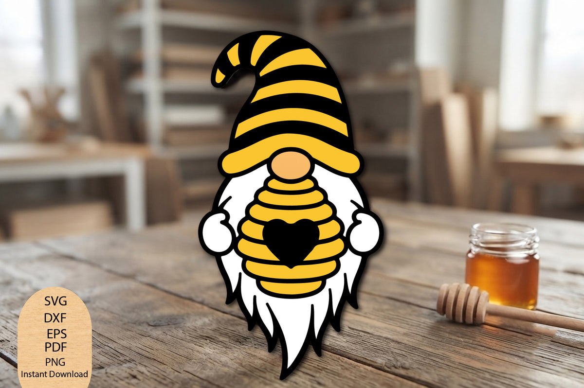 Honey Bee Gnome Laser Cut SVG, Cute Bee Gnome Honey Farm Cut File