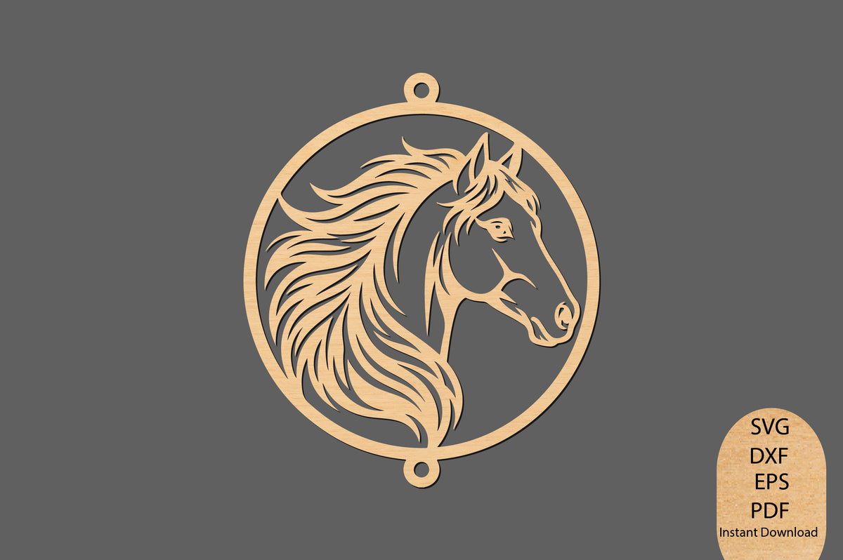 Horse Head Car Charm Laser Cut SVG, Horse Car Hanging Ornament Cut File