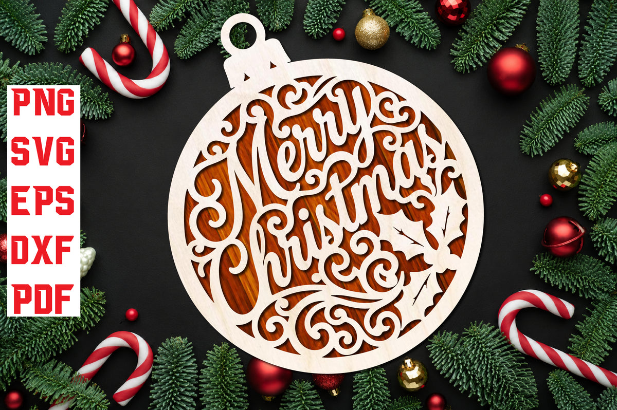 Merry Christmas Ornament Laser Cut SVG