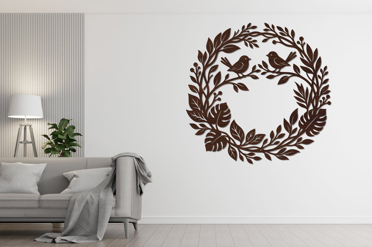 Two Birds Tropical Leaf Wreath SVG