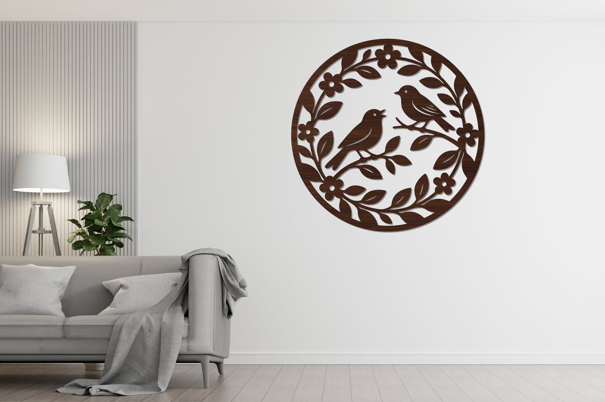 Birds in Floral Circle Laser Cut SVG
