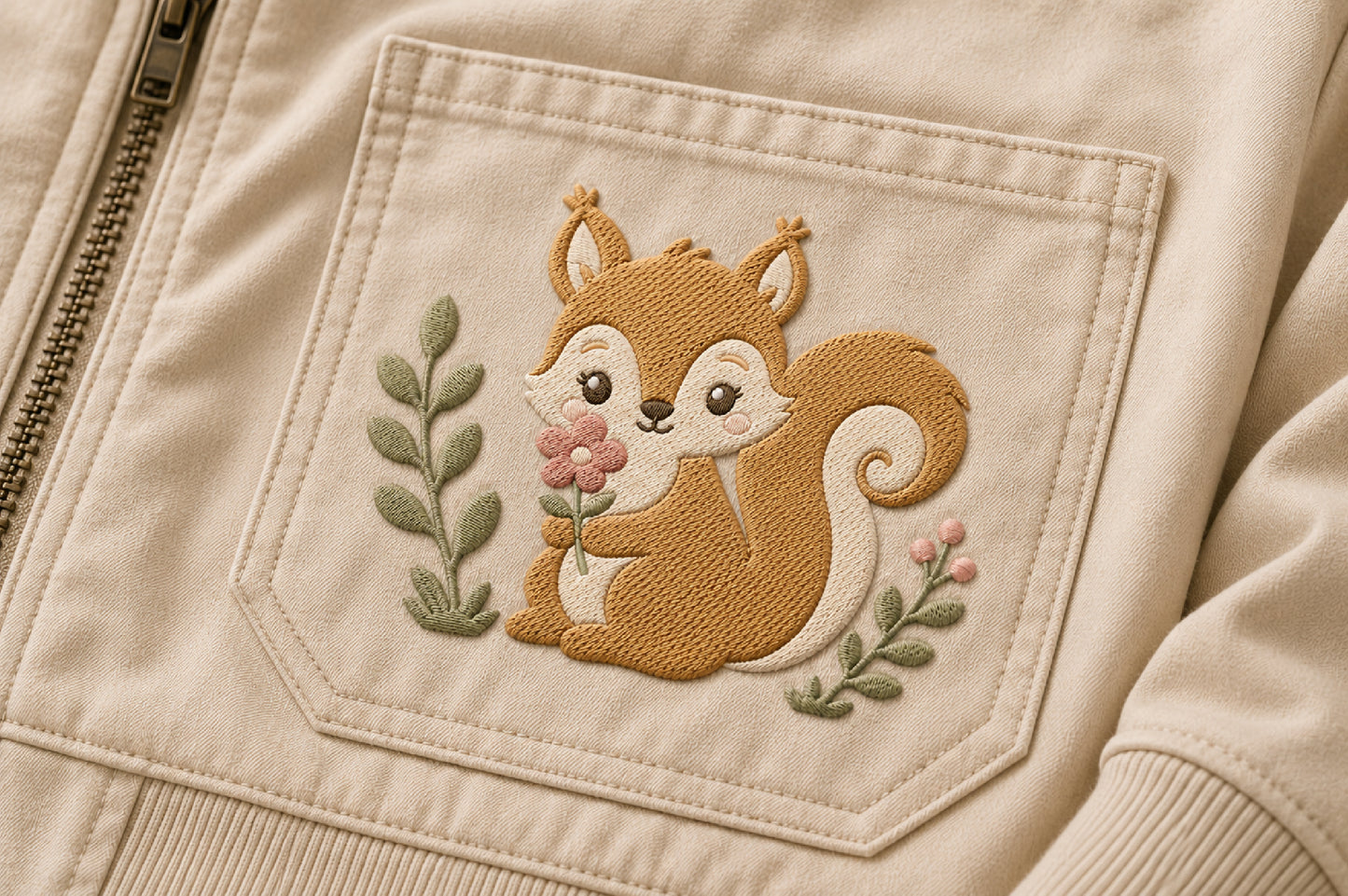Baby Squirrel Embroidery Design – Cute Woodland Squirrel Machine Embroidery Pattern, Adorable Forest Animal Embroidery Design