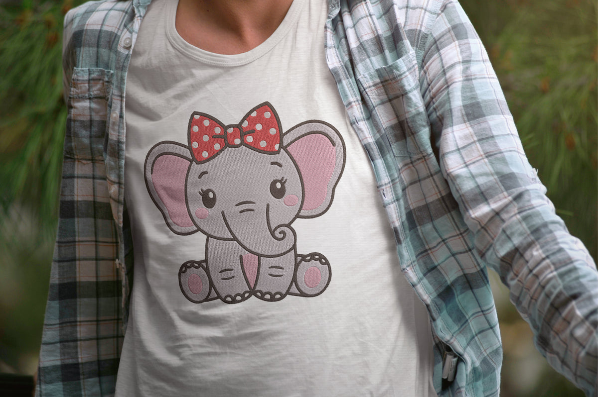 Cute Elephant Embroidery Design, Adorable Elephant Machine Embroidery Pattern, Kawaii Elephant Embroidery Design