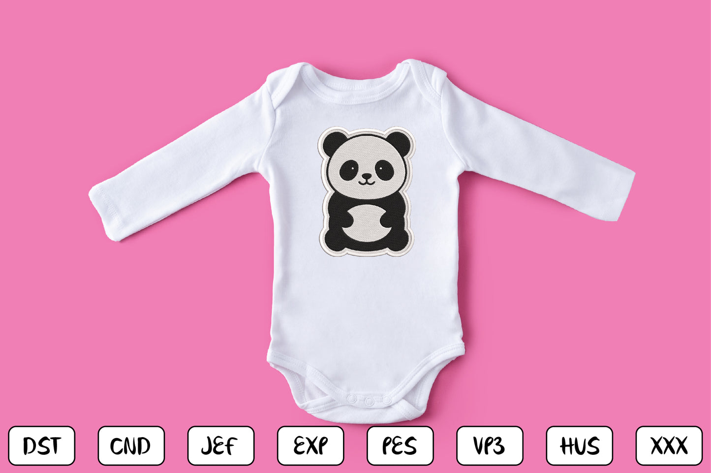 Cute Panda Patch Embroidery Design, Adorable Kawaii Panda Machine Embroidery Pattern, Black and White Panda Embroidery Patch Design