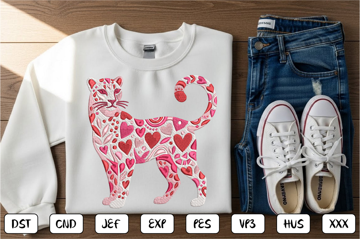 Heart Leopard Embroidery Design – Cute Leopard Print Heart Machine Embroidery Pattern, Trendy Animal Print Embroidery Design