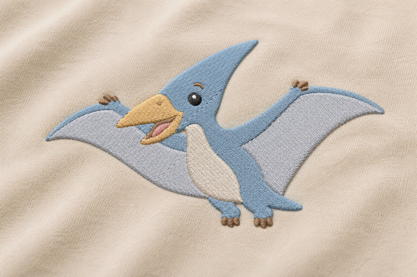 Cute Pterodactyl Embroidery Design – Adorable Flying Dinosaur Machine Embroidery Pattern, Prehistoric Dino Embroidery Design