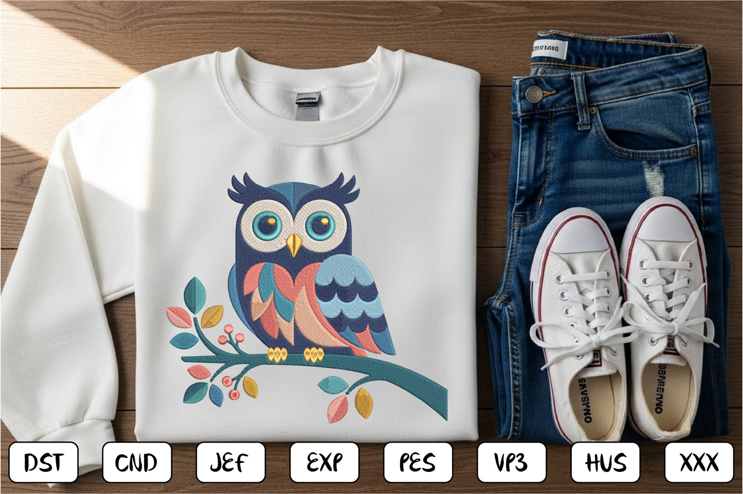 Cute Owl Embroidery Design – Adorable Woodland Owl Machine Embroidery Pattern, Sweet Forest Bird Embroidery Design