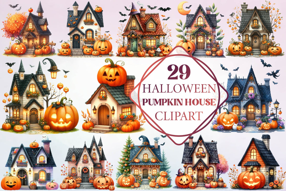 29 Halloween Pumpkin House Clipart PNG