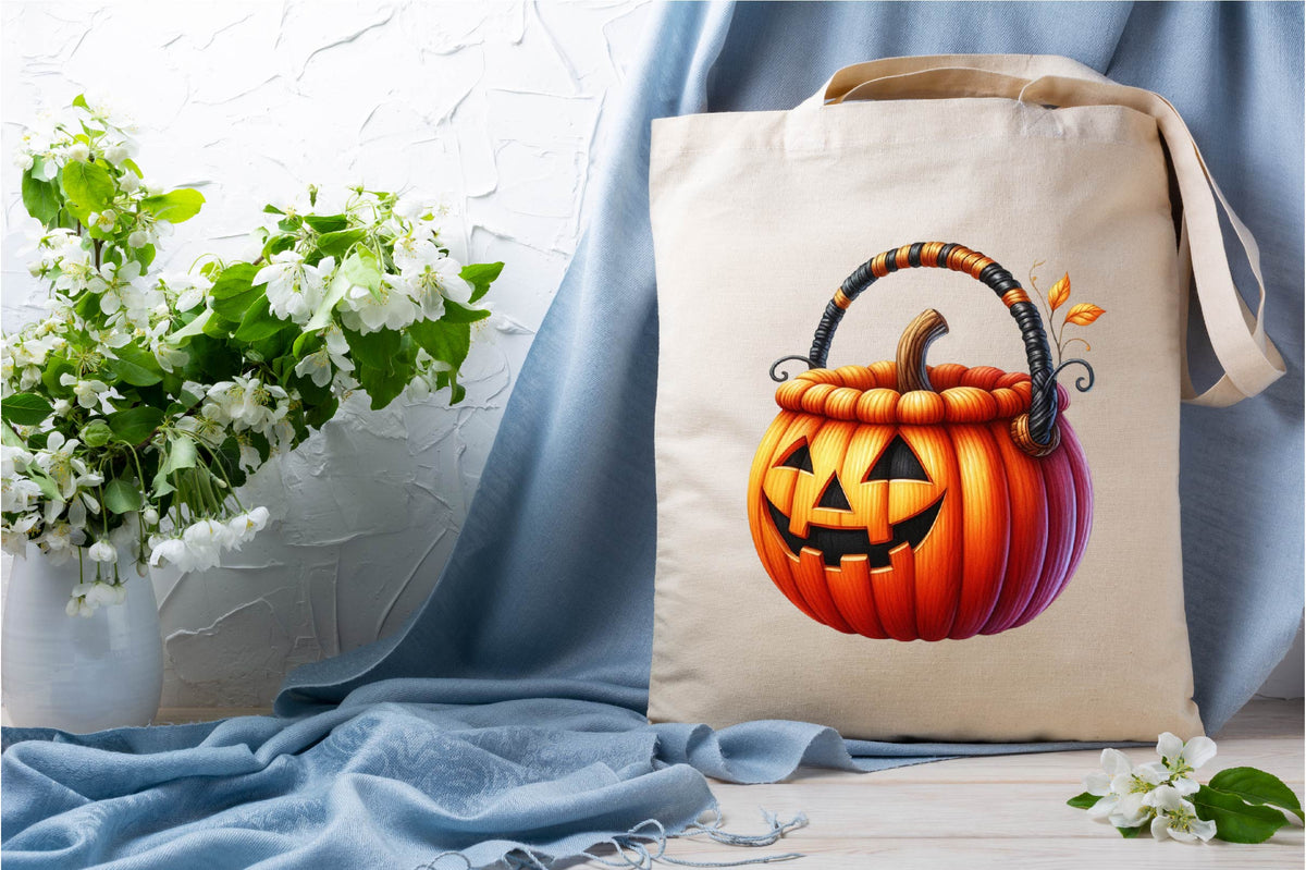 25 Halloween Pumpkin Bucket Clipart PNG Bundle