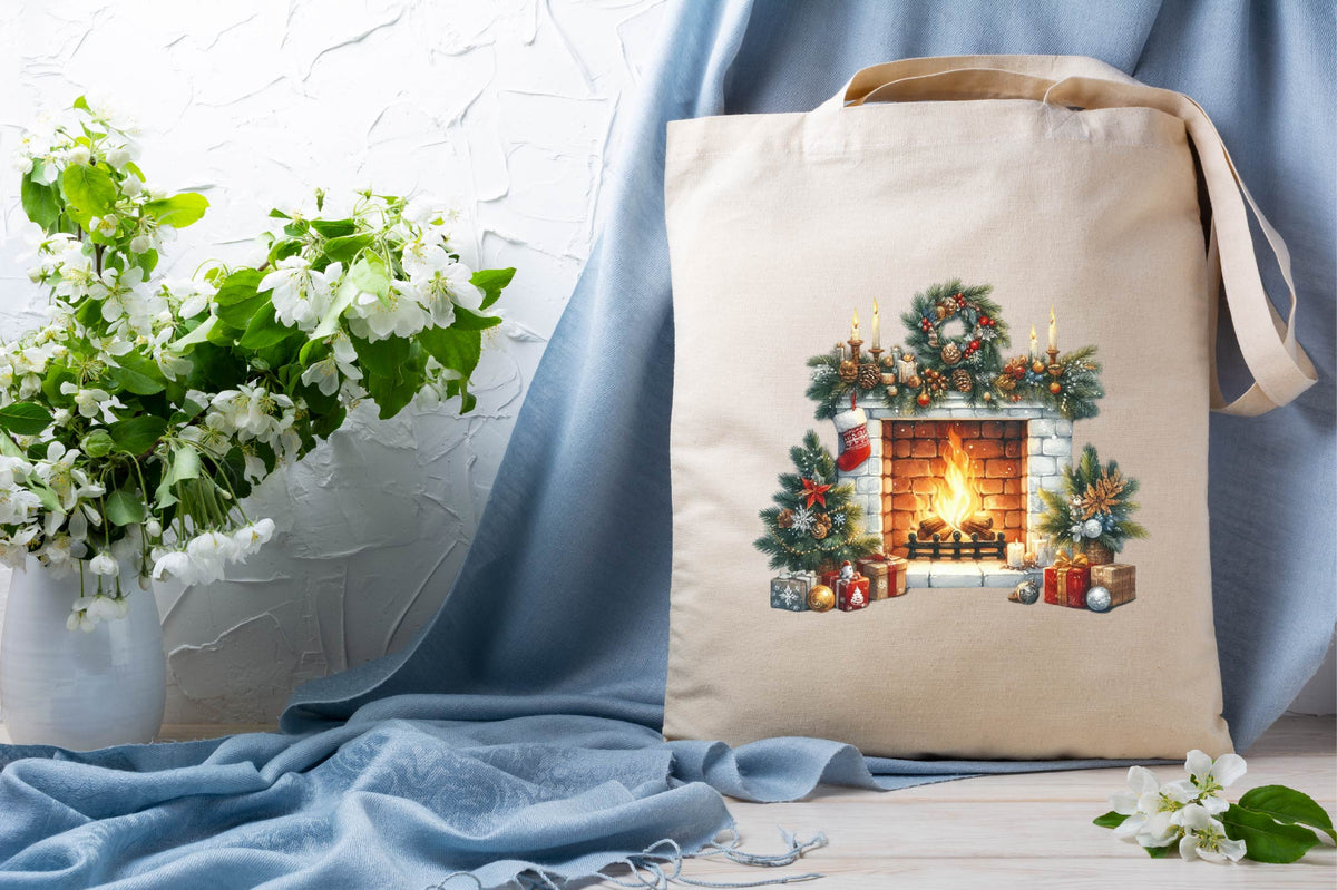 Christmas Fireplace Watercolor Clipart PNG Bundle