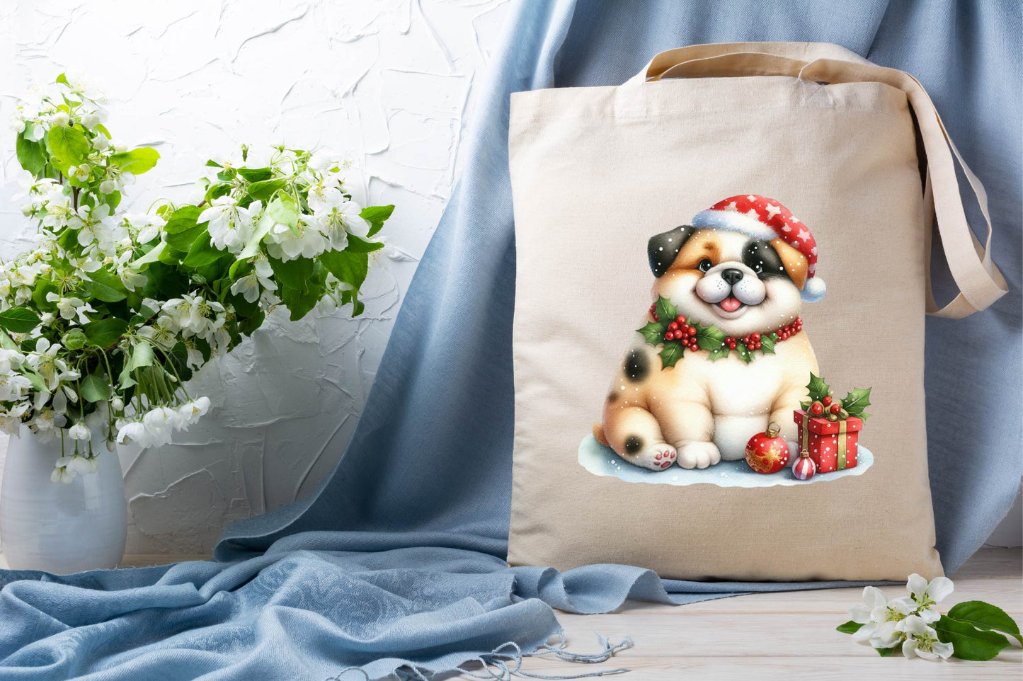 Christmas Funny Fat Dog Watercolor Clipart PNG Bundle