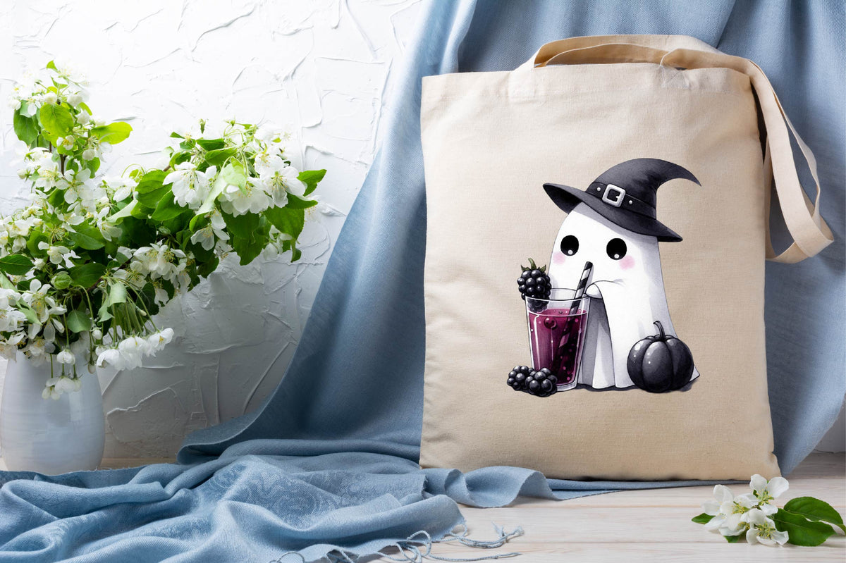 Halloween Cute Ghost Drinking Black Fruit PNG Bundle