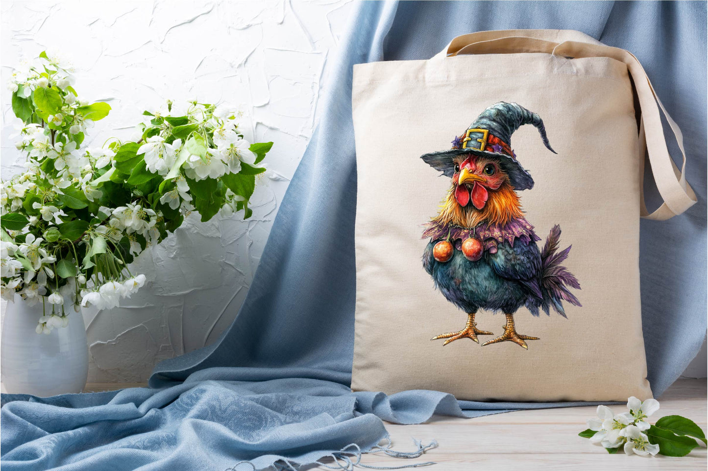 23 Halloween Witch Rooster Clipart PNG Bundle
