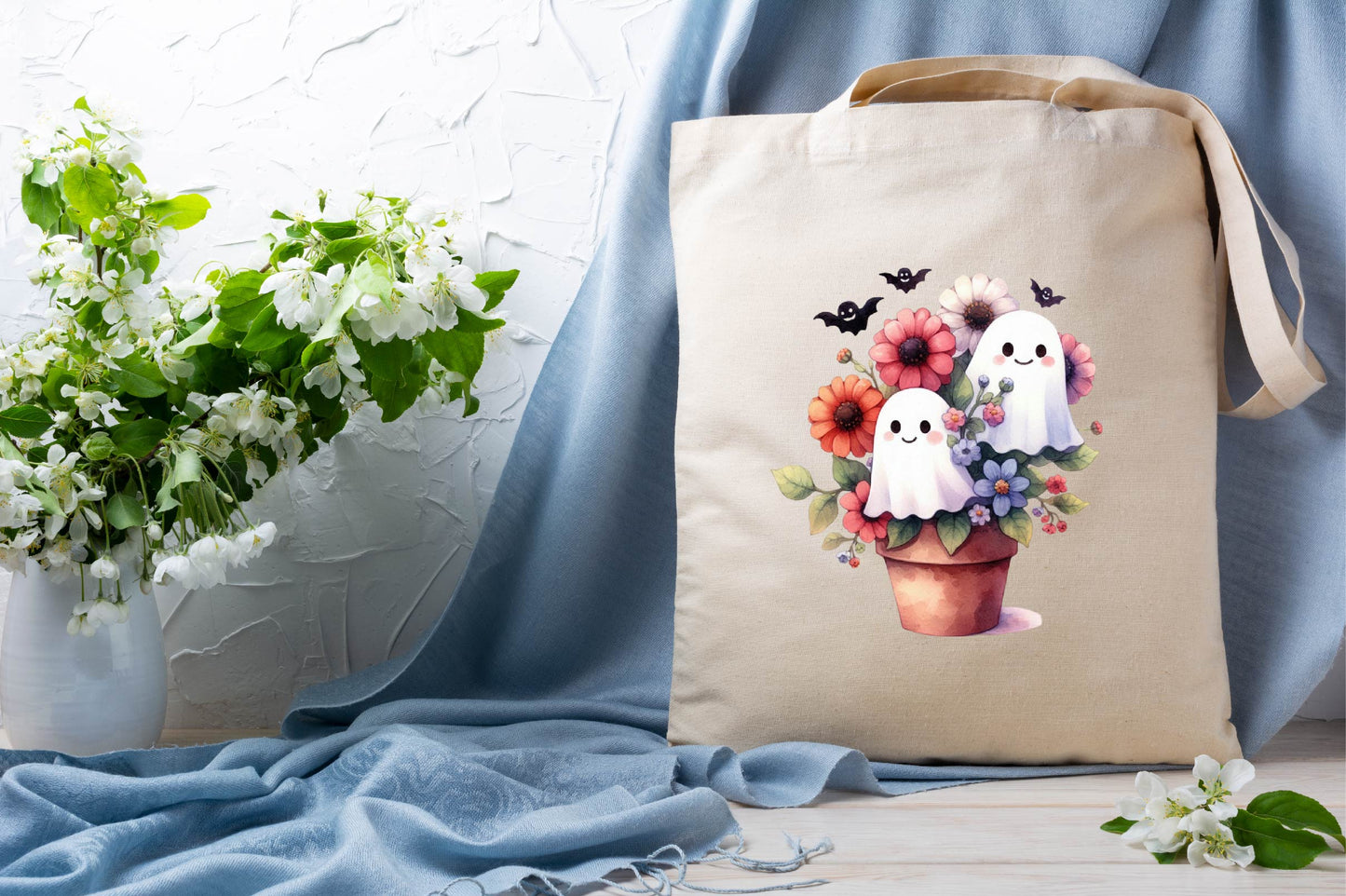 Halloween Cute Flower Ghosts Watercolor PNG Bundle