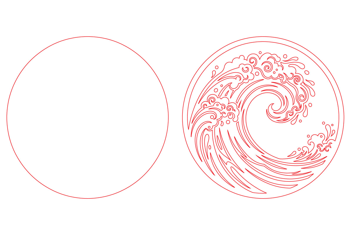 Japanese Ocean Wave Round Laser Cut SVG