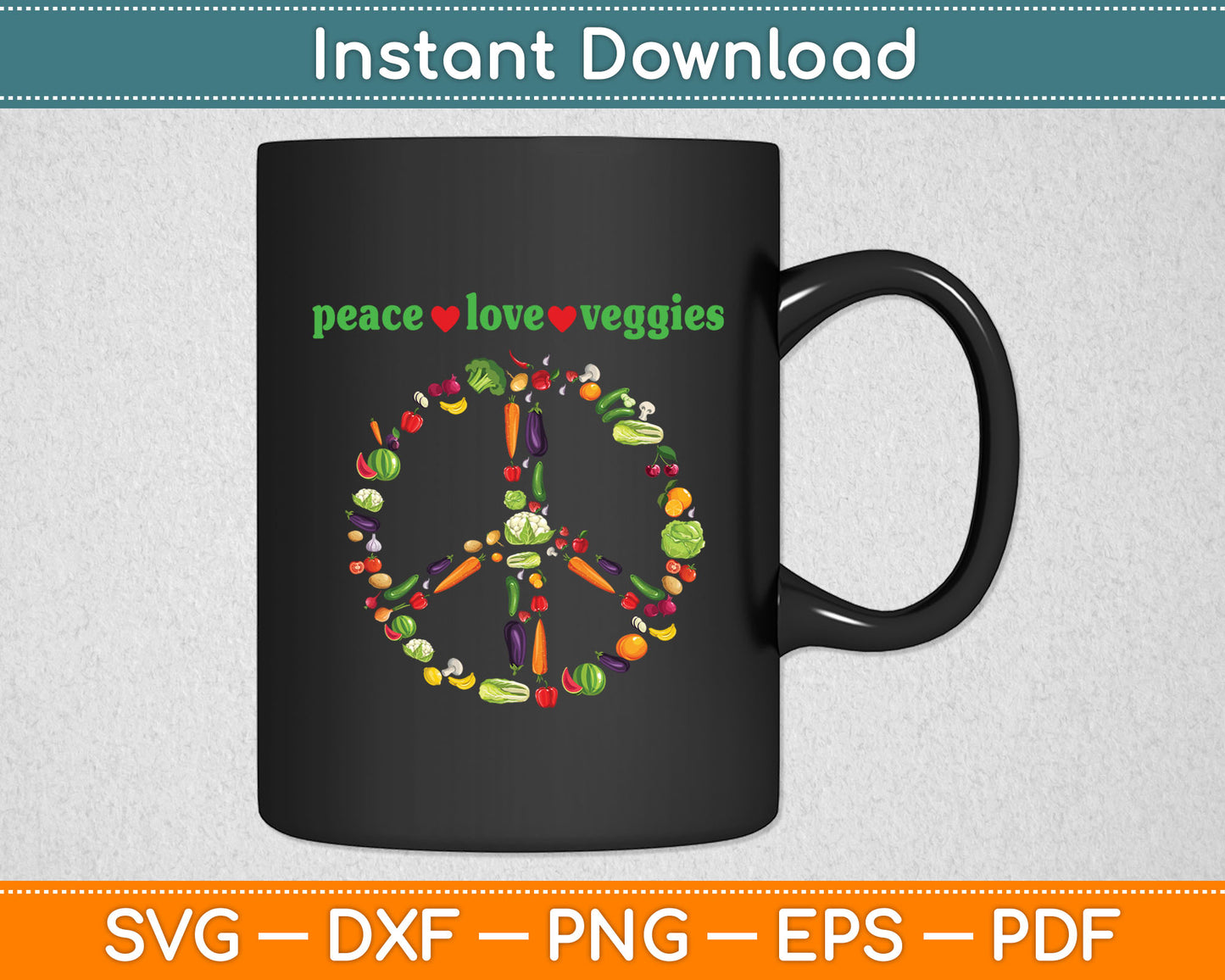 Kawaii Vegetables Peace Sign Funny Gift for Vegetarian Vegan Svg Digital Cutting File