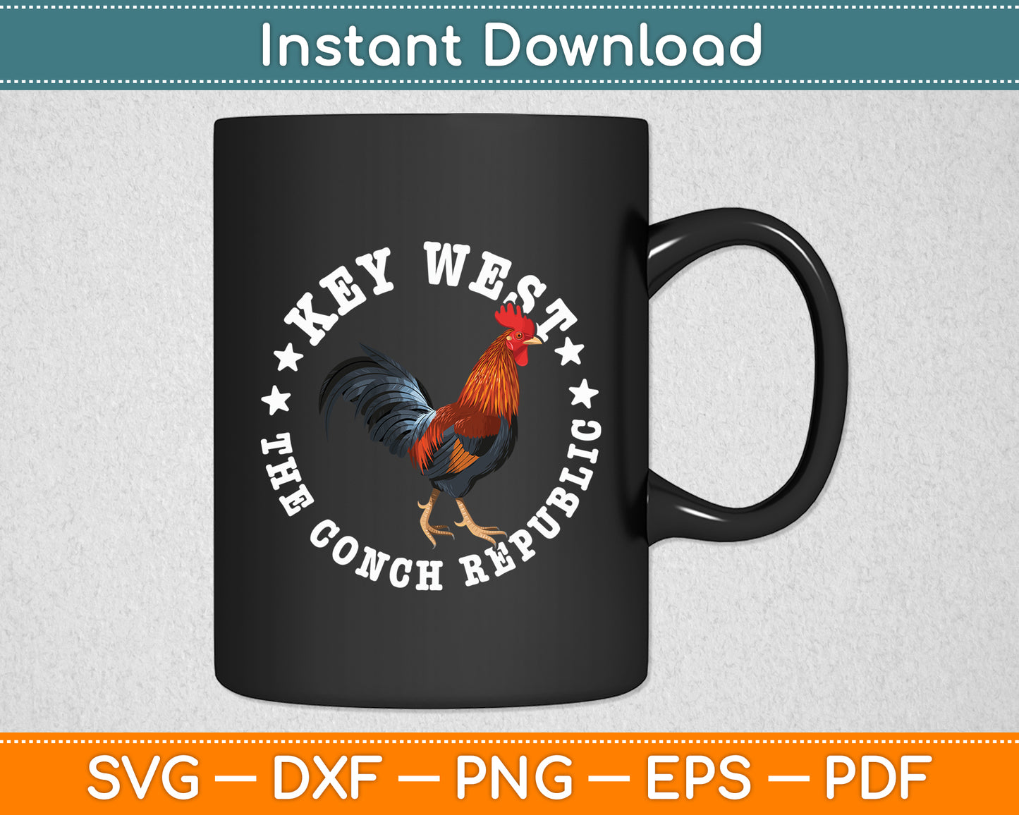 Key West The Conch Republic Vintage Rooster Svg Digital Cutting File