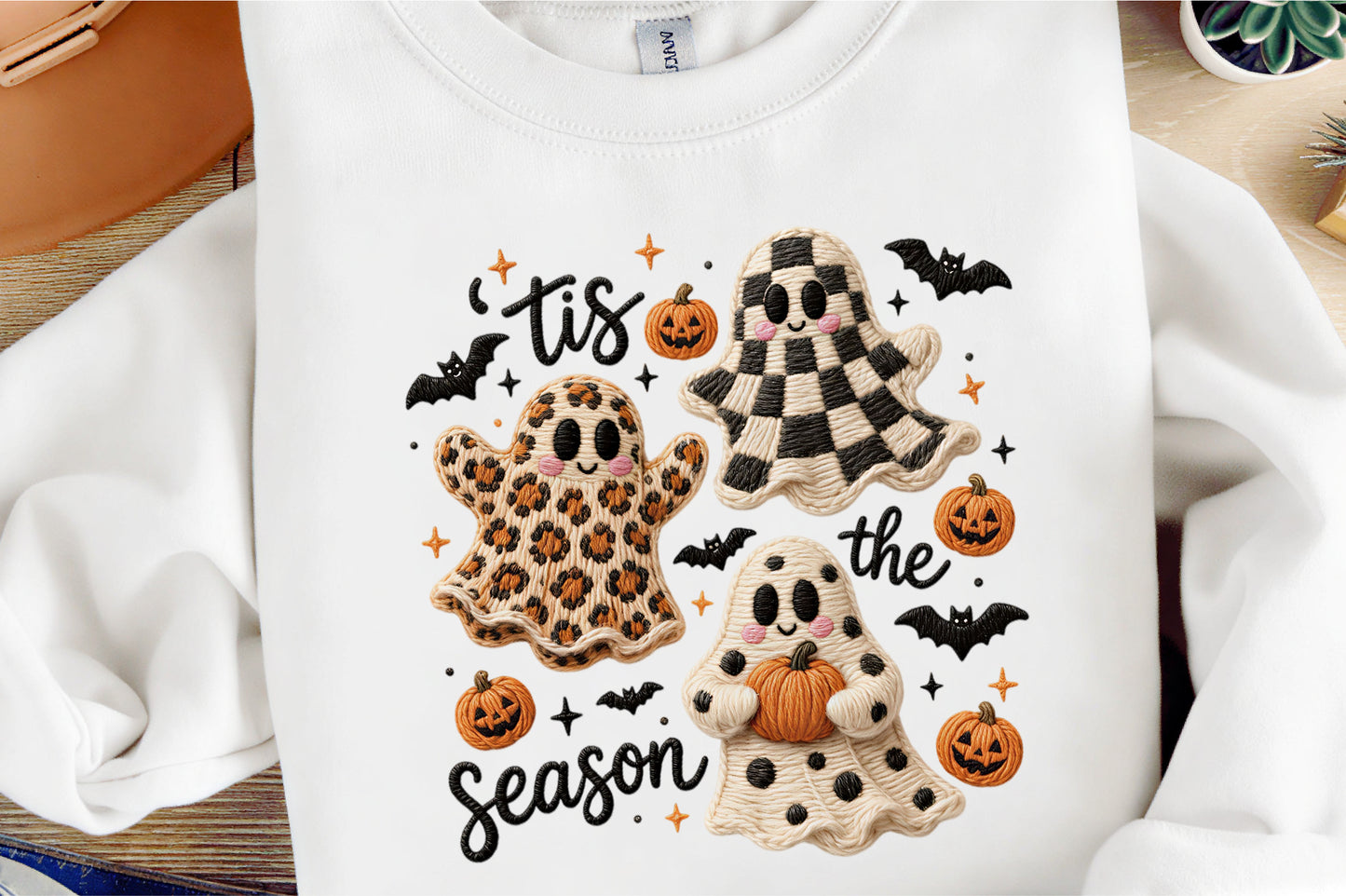 Faux Yarn Halloween Ghosts Tis the Season PNG Cute Spooky Sublimation