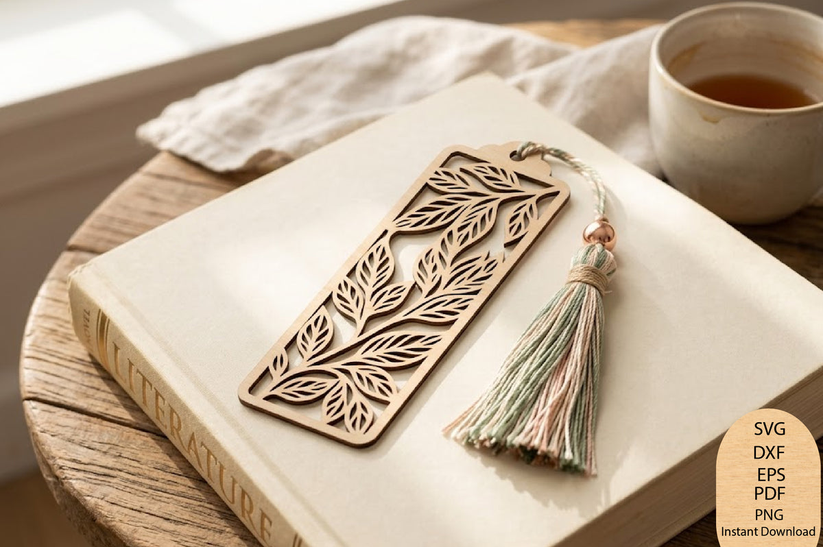 Leaf Bookmark Laser Cut SVG, Botanical Leaf Bookmark Cut File