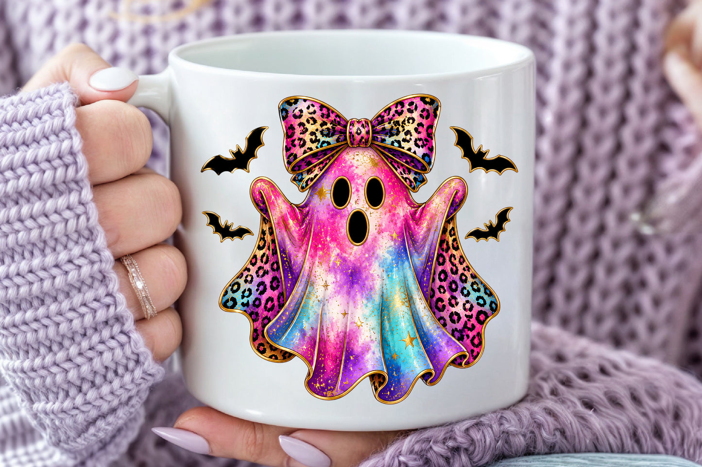 Leopard Ghost Bow PNG Pink Halloween Spooky Sublimation Design