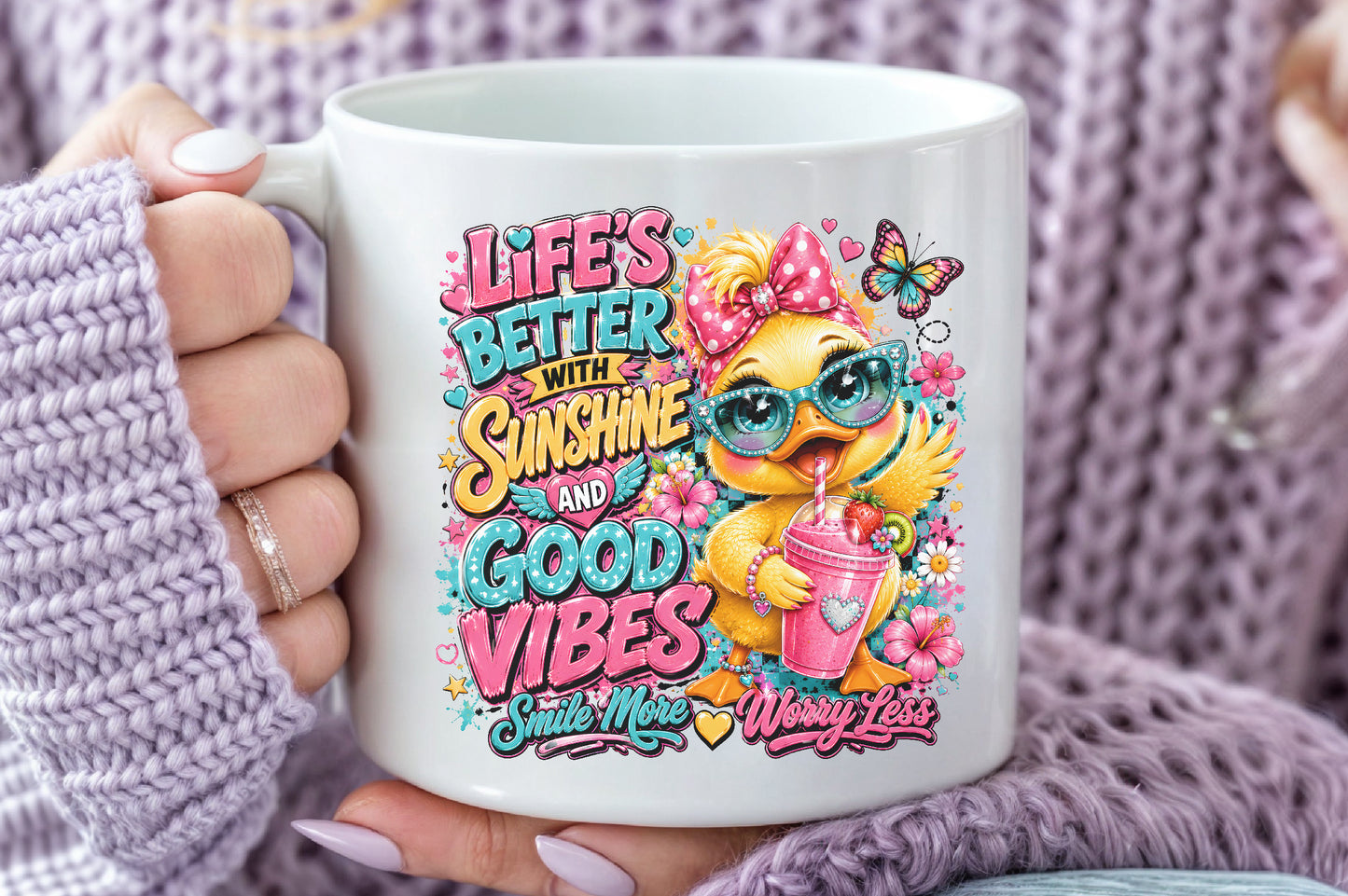 Life Is Better With Sunshine And Good Vibes Cute Duck Sublimation PNG