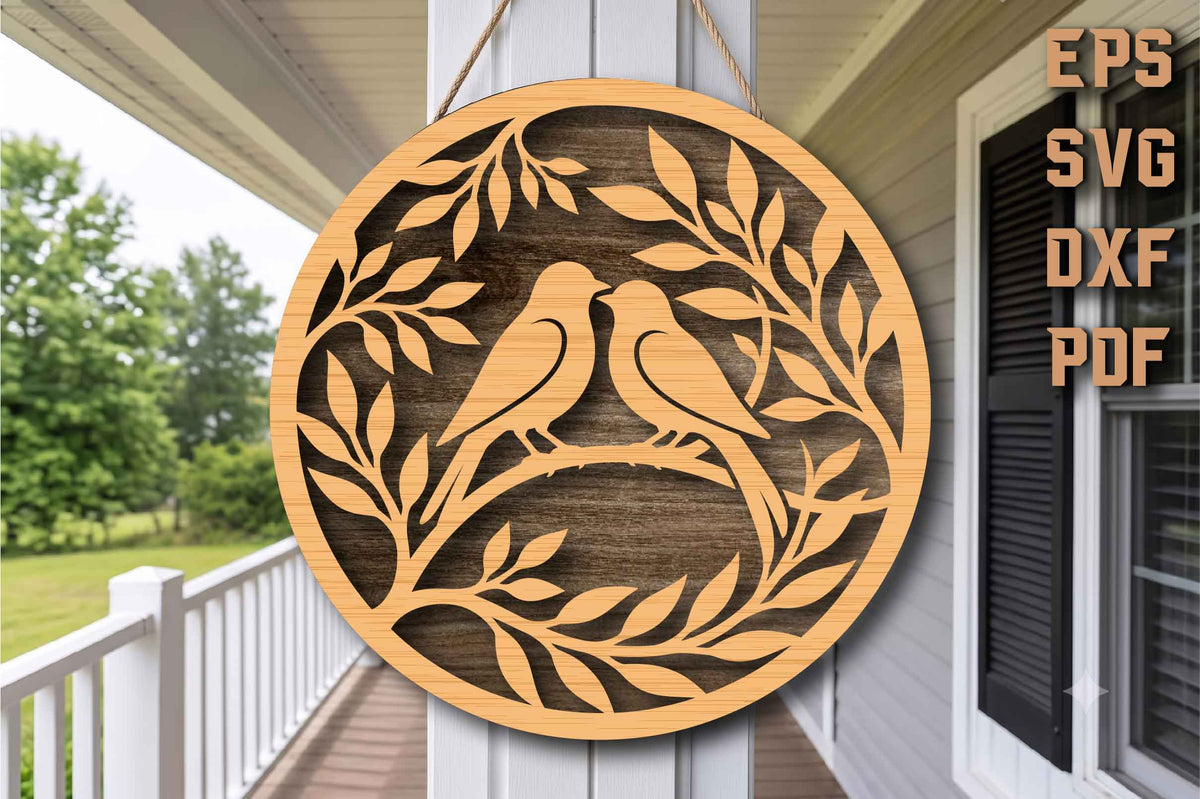 Love Birds Floral Round Sign SVG