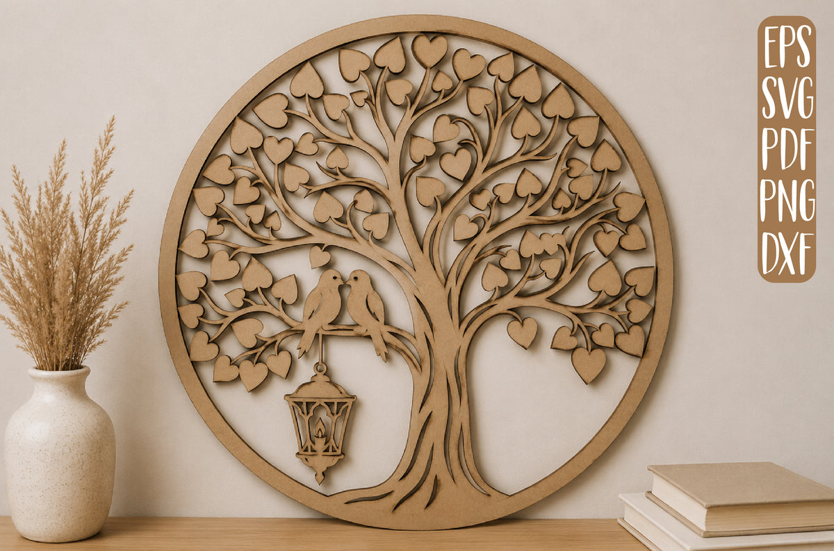 Love Birds Heart Tree Layered Laser Cut SVG