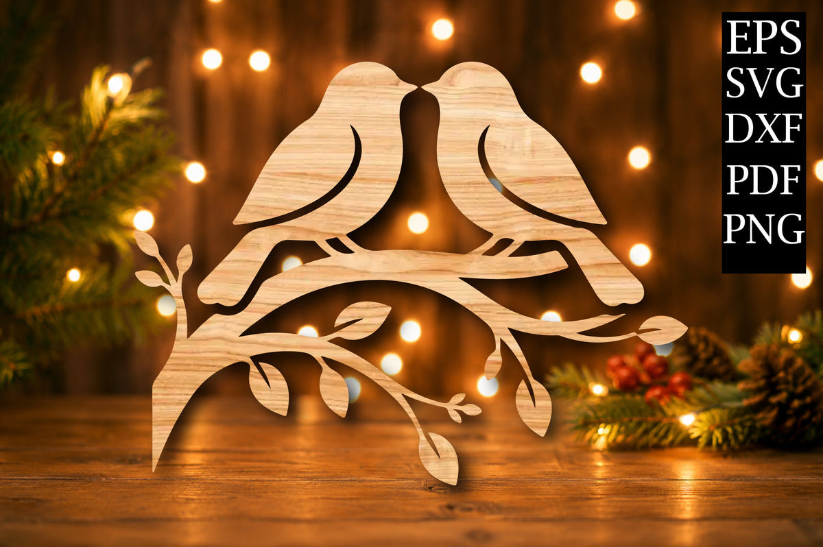 Love Birds on Branch Laser Cut SVG