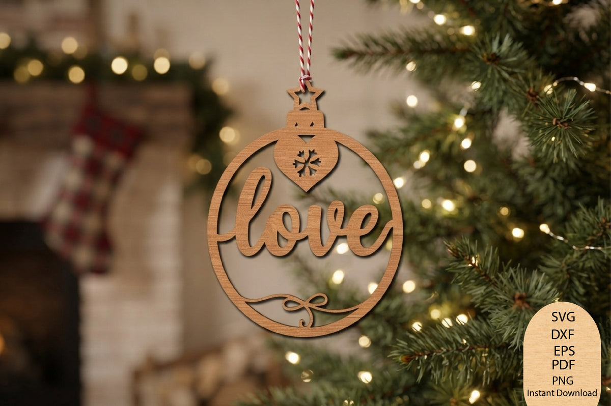 Love Christmas Ornament Laser Cut SVG, Love Christmas Tree Ornament Cut File