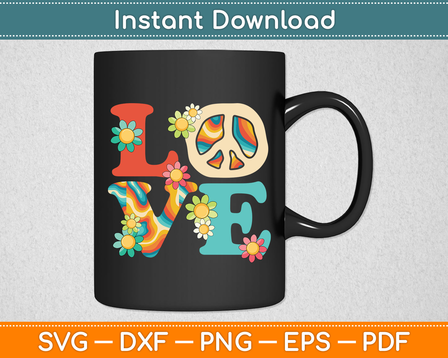 Love Peace Sign 60's 70's Costume Party Outfit Groovy Hippie Svg Digital Cutting File