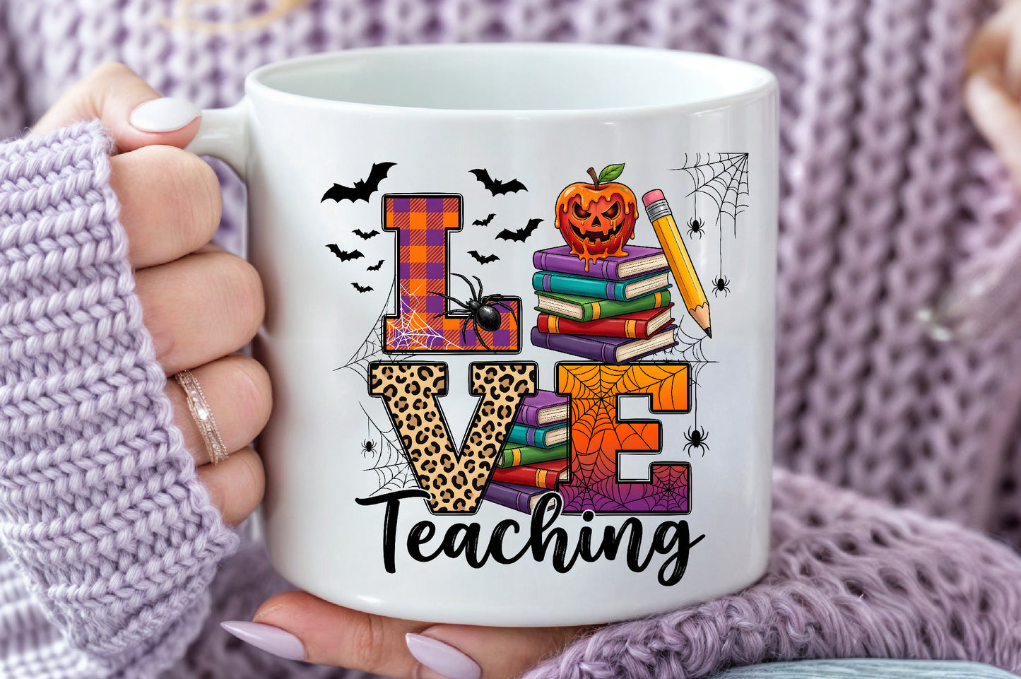 Halloween Teaching PNG Teacher School Spooky Books Pumpkin Pencil Sublimation Design