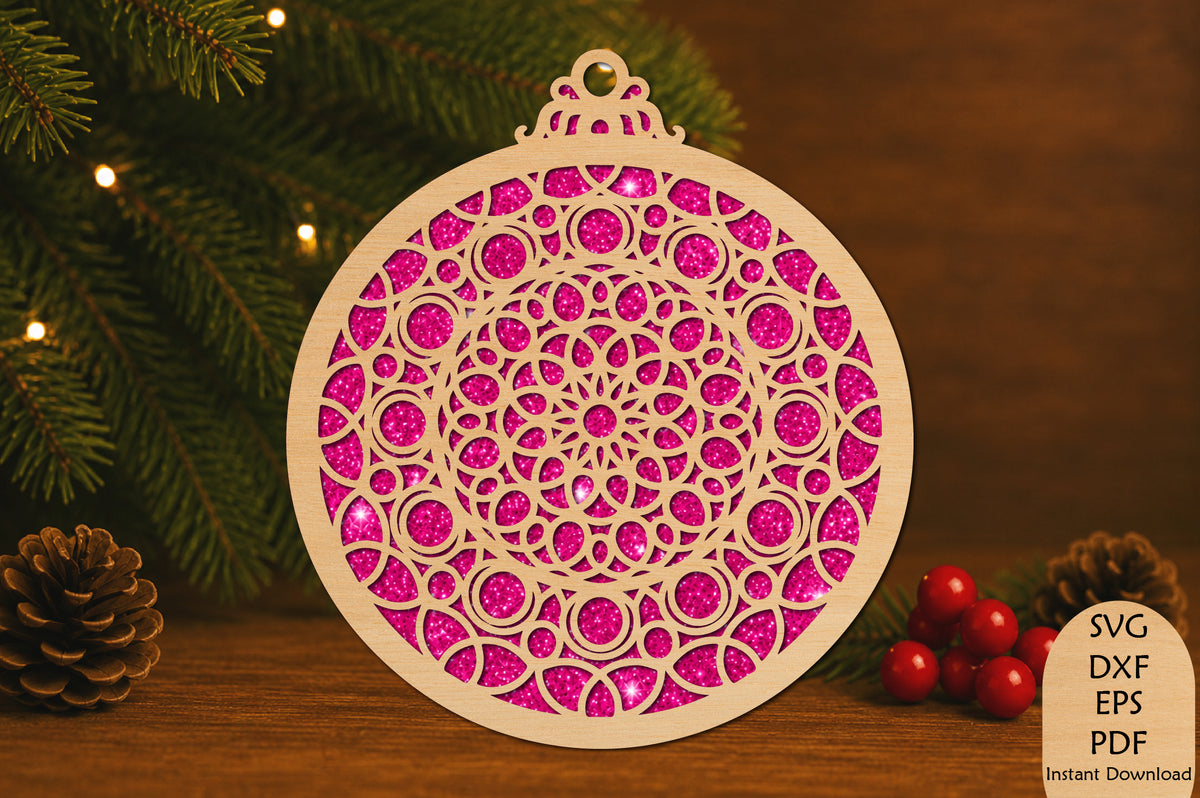 Intricate Mandala Christmas Ornament Laser Cut SVG File