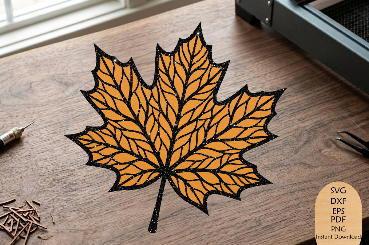 Maple Leaf Laser Cut SVG, Autumn Fall Leaf Wood Craft Cut File