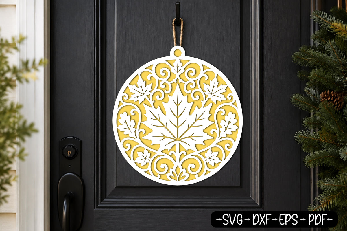 Maple Leaf Round Ornament Laser Cut SVG Fall Leaf Design