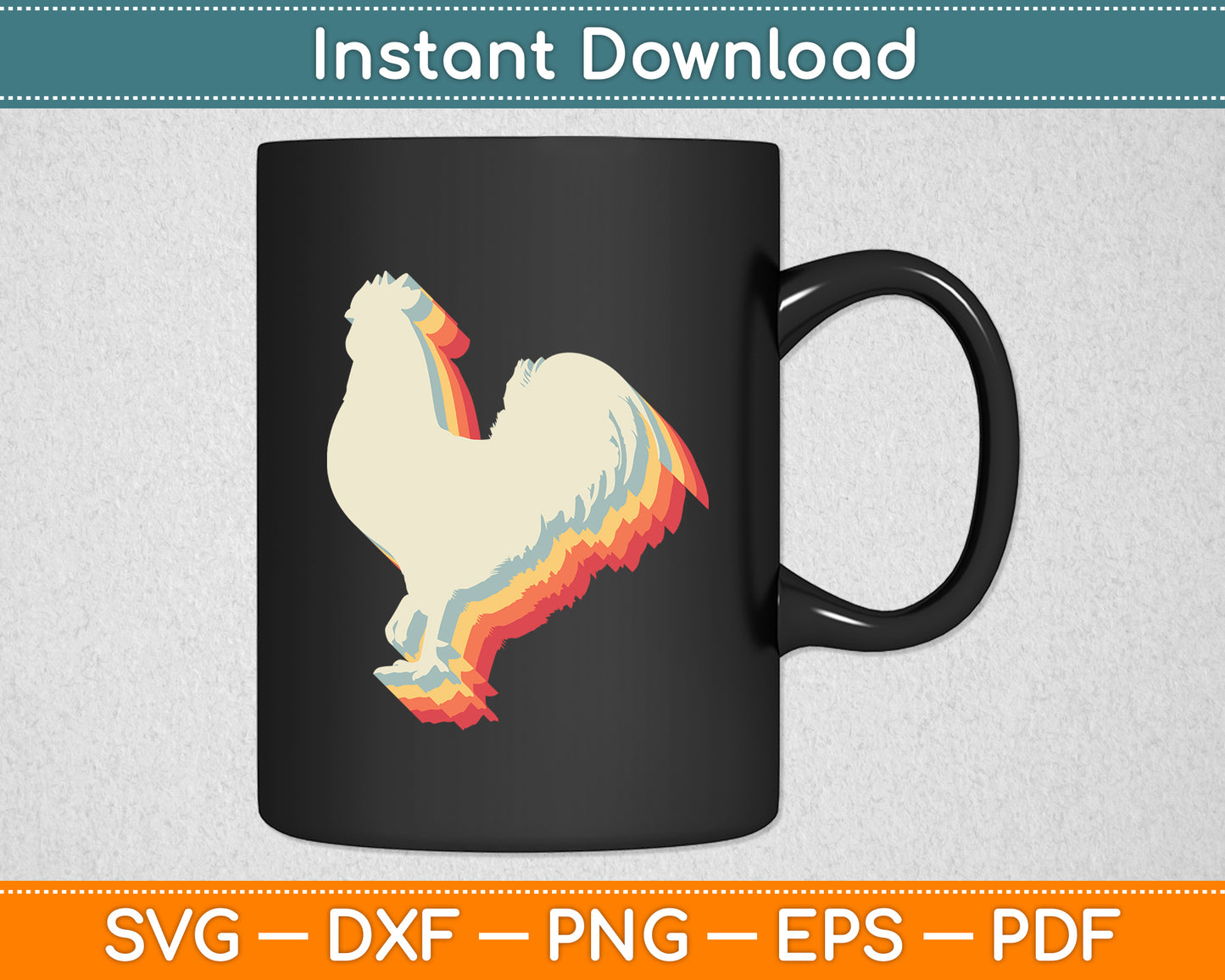Vintage Retro Animal Rooster Funny Svg Png Dxf Digital Cutting File