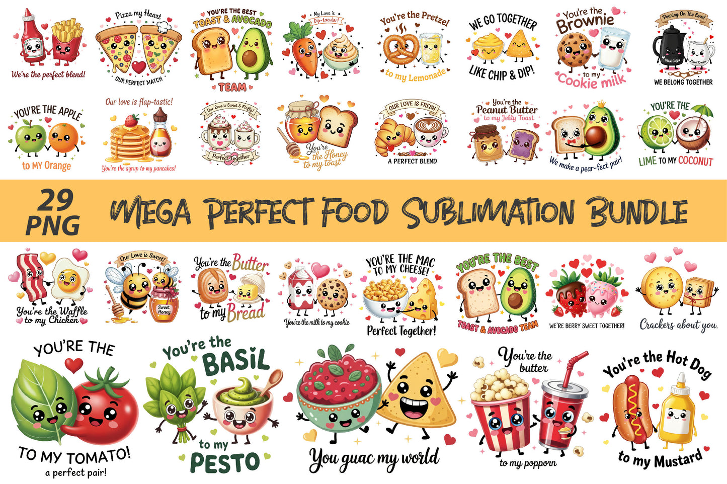 Mega Perfect Food Sublimation Bundle | 29 Cute Food Quote PNG Designs