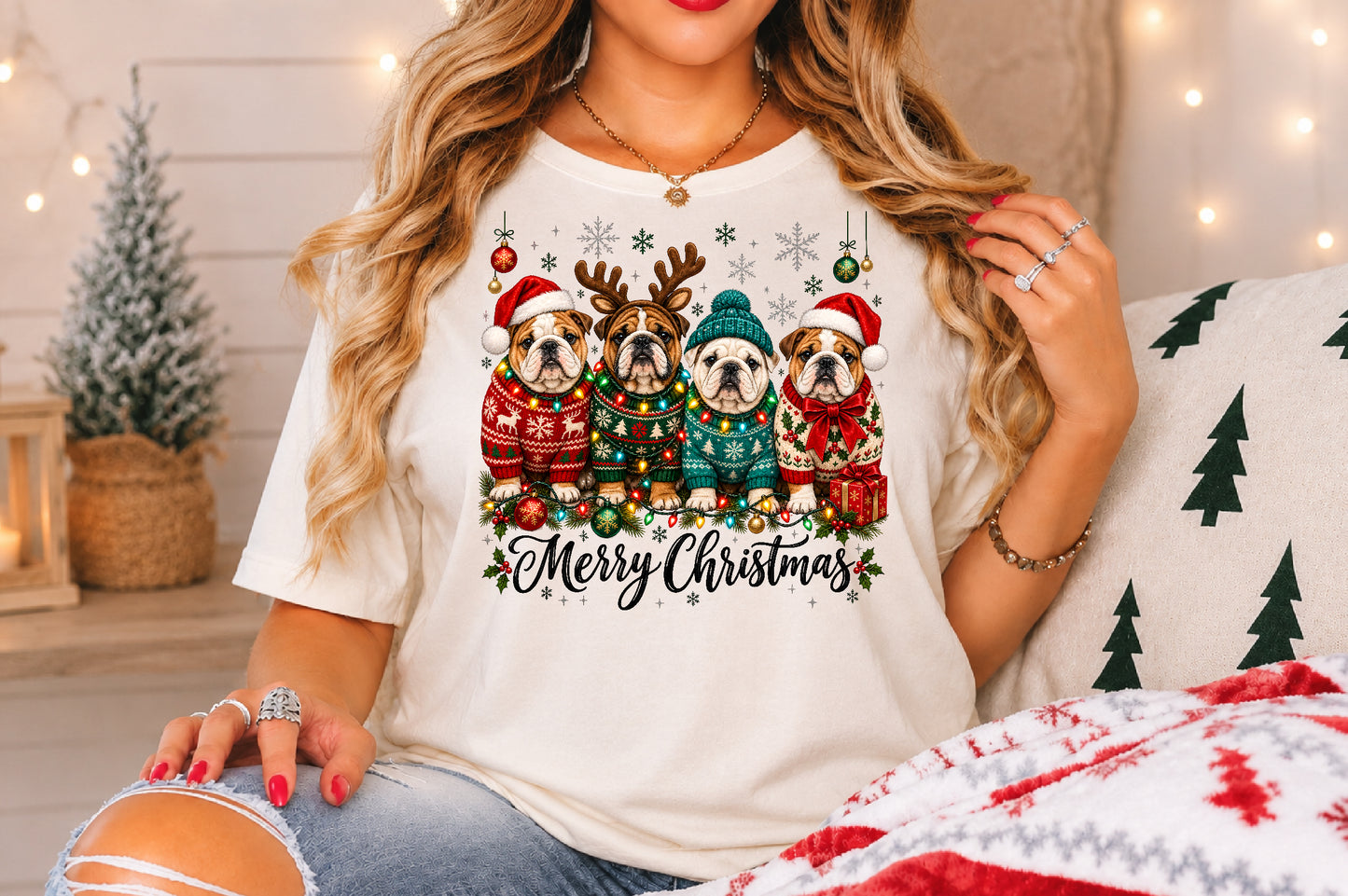 Merry Christmas Bulldogs PNG Cute Christmas Dog Sublimation Design