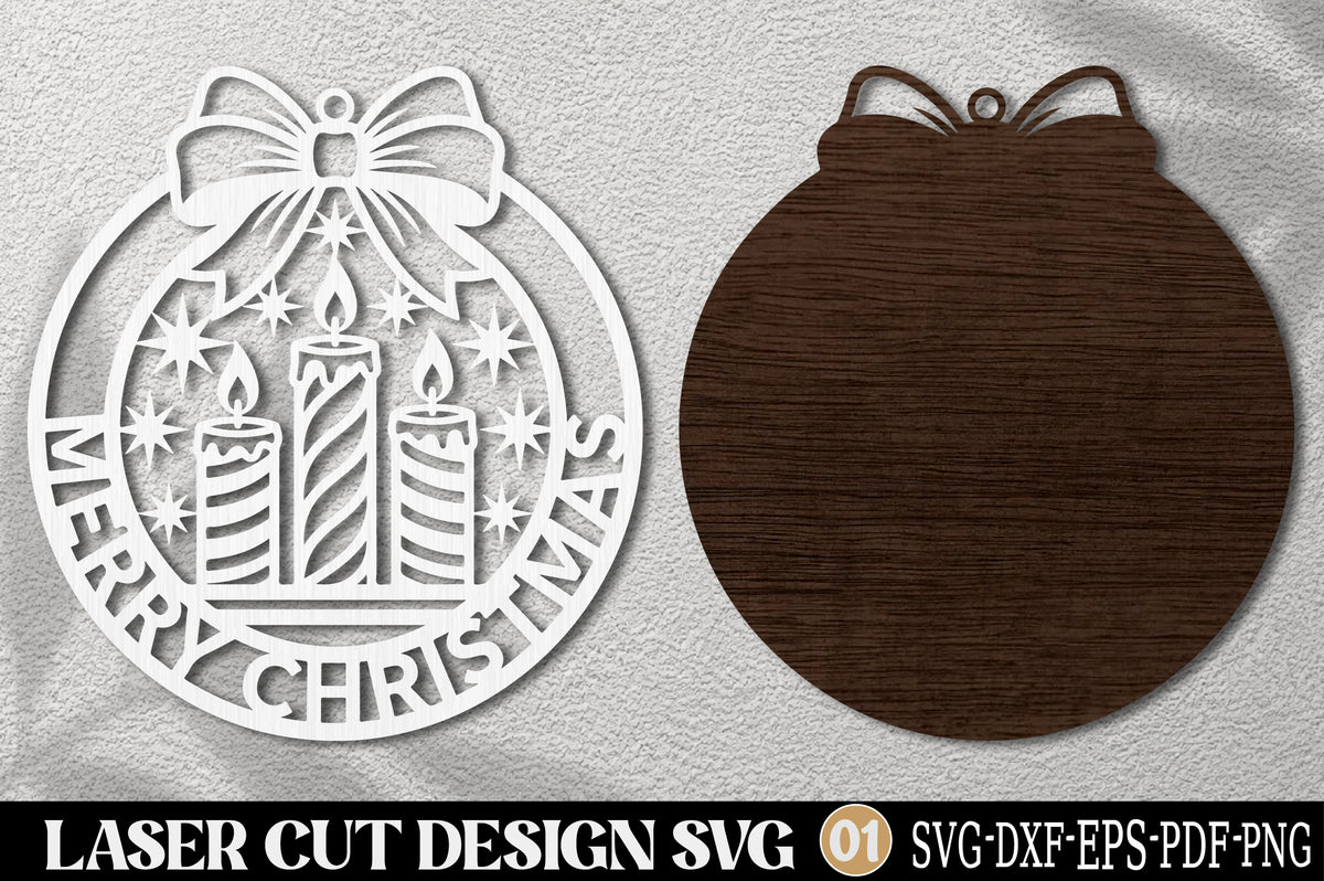 Merry Christmas Candle SVG | Christmas Ornament Laser Cut Design