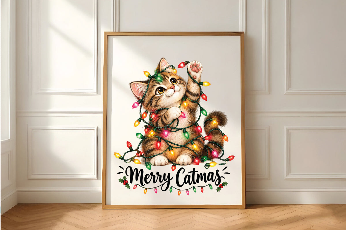 Merry Catmas Christmas Cat Lights PNG