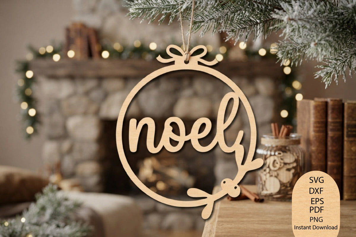 Merry Christmas Noel Laser Cut SVG, Christmas Reindeer Ornament Cut File