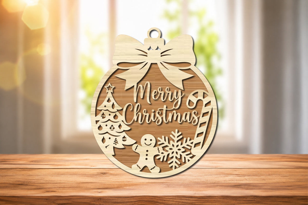 Merry Christmas Ornament SVG Laser Cut File