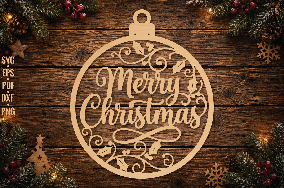 Merry Christmas Ornament Laser Cut SVG, Christmas Ornament Cut File, Holiday Decor